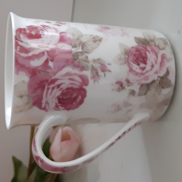 Kent Pottery Pink Roses Tan Leaves 8 oz Cup Mug Cottagecore - Picture 3 of 6